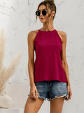 kkboxly  Asymmetric Halter Top, Solid Color Crew Neck Halter Top, Casual Tops For Spring & Summer, Women's Clothing