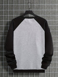 kkboxly  Men's Casual Trendy Crewneck Long Sleeve Color Block Pullover, Loose Oversized Sweatshirt Plus Size