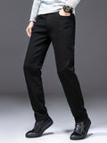 Classic Design Straight Leg Jeans For Business, Men's Semi-formal Denim Pants