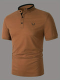 kkboxly  Antelope Horns Men's Casual Stand Collar Button Up Short Sleeves Polo Shirts For Summer