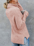 xieyinshe  Solid Turtle Neck Pullover Sweater, Casual Long Sleeve Split Sweater For Fall & Winter, Women's Clothing