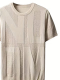 kkboxly  Ice Silk Letter Print Men's Plus Size Short-sleeve T-shirt For Summer Sports, Knitted Leisurewear For Big And Tall Guys