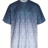 kkboxly  Plus Size Men's Street Style Graphic Short-sleeve Crew Neck T-shirt, Creative Weave Pattern Print Tees For Big & Tall Male