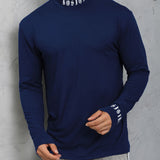 kkboxly Men's Turtleneck Long Sleeve T-Shirt, Casual Stretch Sports Tops For Spring Fall