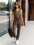 kkboxly  Sleeveless Drawstring Jumpsuit, Casual Versatile Solid Jumpsuit, Women's Clothing