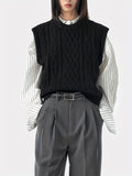 Solid Chunky Knitted Sweater Vest, Vintage Crew Neck Sweater Vest For Fall & Winter, Women's Clothing