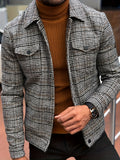 kkboxly  Men's Retro Plaid Jacket, Elegant Flap Pocket Jacket
