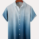 kkboxly  Plus Size Lapel Mens Hawaiian Shirt Gradient Color Button Down Shirts, Top Blouse Shirts, Short Sleeve Dress Shirts