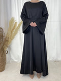 Solid Maxi Kaftan Abaya, Modest Crew Neck Long Sleeve Abaya, Women's Clothing