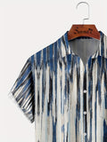 kkboxly  Plus Size Lapel Mens Hawaiian Shirt Gradient Stripe Pattern Button Down Shirts, Top Blouse Shirts, Short Sleeve, Button Down Dress Shirts