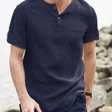 kkboxly  INCERUN Mens Brand Shirt Henley Plain Cotton Breathable Chic Tops Short Sleeve Stylish Casual Shirts Men Streetwear Camisa