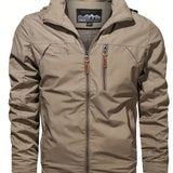 kkboxly Trendy Windbreaker Hooded Jacket, Men's Casual Zip Up Jacket Coat For Spring Fall Outdoor Activities
