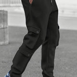 kkboxly  Solid Loose Men's Cargo Style Drawstring Casual Pants With Multiple Pockets For Spring Fall Outdoor