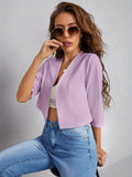 kkboxly  Simple Cropped Blazer, Casual Open Front Work Office Outerwear, Women's Clothing