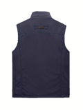 kkboxly Zipper Pockets Cargo Vest, Men's Casual Outwear Stand Collar Zip Up Vest For Spring Summer Outdoor Fishing Photography