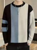 All Match Knitted Color Block Sweater, Men's Casual Warm Slightly Stretch Crew Neck Pullover Sweater For Men Fall Winter