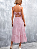 kkboxly  Plaid Ruffle Hem Cami Dress, Casual Backless Lace Up Spaghetti Dress, Women's Clothing