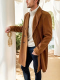 kkboxly  Men's Elegant Trench Double Breasted Coat, Casual Wool-like Fabric Warm Overcoat For Fall Winter