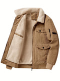 kkboxly Men's Trendy Corduroy Jacket, Casual Lapel Zip Up Warm Fleece Coat For Outdoor Fall Winter