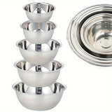 kkboxly 5pcs Stainless Steel Mixing Bowl Set With Measurements - Mirror Finish, Dishwasher Safe, Deep Sides For Salads & Kitchen Use