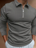 kkboxly  Men's Casual Long Sleeves Zip Up Polo Shirts, Lapel Collar Tops Pullovers, Men's Clothing For Spring Autumn