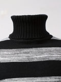 kkboxly  Turtle Neck Knitted Texture Sweater, Men's Casual Warm Striped Slightly Stretch Pullover Sweater For Fall Winter