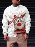kkboxly  Christmas Elk Print Trendy Sweatshirt, Men's Casual Graphic Design Crew Neck Pullover Sweatshirt For Men Fall Winter