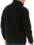 kkboxly  Warm Plush Fleece Jacket, Men's Casual Zip Up Solid Color Stand Collar Jacket Coat For Fall Winter