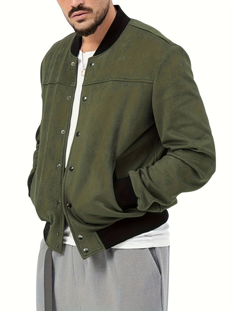 Flannel Varsity Bomber Jacket, Men's Casual Baseball Jacket Coat Regular Fit College Hipster Windbreaker For Spring Autumn