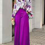 kkboxly  Batwing Sleeve Tie Dye Blouse & High Waist Solid Pantsuits