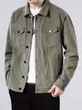 kkboxly  Solid Corduroy Jackets For Men Dual Pockets Button Up Lapel Stylish Coat Jackets For Men