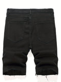 kkboxly  Ripped Design Denim Shorts, Men's Casual Street Style Mid Stretch Denim Shorts For Summer