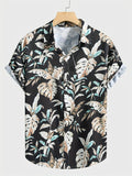 kkboxly  Tropical Leaf Retro Hawaiian Shirt, Men's Casual Button Up Short Sleeve Shirt For Summer Vacation Resort
