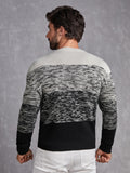 kkboxly  Men's Gradient Crew Neck Casual Plaid Stripe Knitted Sweater