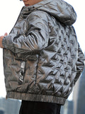kkboxly  Men's Casual Warm Padded Jacket, Zip Up Hooded Warm Thick Glossy Coat For Fall Winter