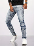 kkboxly  Men's Casual Skinny Biker Jeans, Chic Street Style Stretch Denim Pants