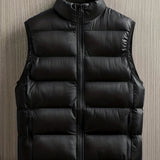 kkboxly  Warm Winter Vest, Men's Casual Zipper Pockets Stand Collar Zip Up Vest For Fall Winter