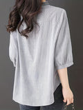 kkboxlyStand Collar Button Front Blouse, Elegant 3/4 Sleeve Blouse, Women's Clothing