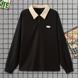 Plus Size Men's Varsity Style Golf Shirt Contrast Color Shirt For Spring Fall Winter, Men's Clothing