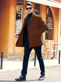 kkboxly  Plus Size Men's Fashion Fleece Coat For Autumn/winter, Double-breasted Lapel Coat, Mid-length Windbreaker For Big & Tall Males