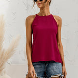kkboxly  Asymmetric Halter Top, Solid Color Crew Neck Halter Top, Casual Tops For Spring & Summer, Women's Clothing