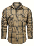 kkboxly  Men's Casual Plaid Button Up Long Sleeve Cotton Multi-pocket Cargo Shirt, Men's Clothes For Spring Summer Autumn, Tops For Men