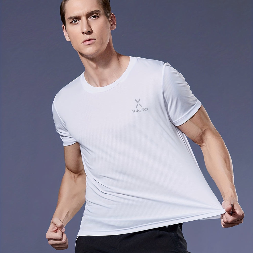 kkboxly  Men's Solid Color Ultralight Quick Dry Sport T-Shirt, Breathable Lightweight Top For Fitness Training Workout Running Gym