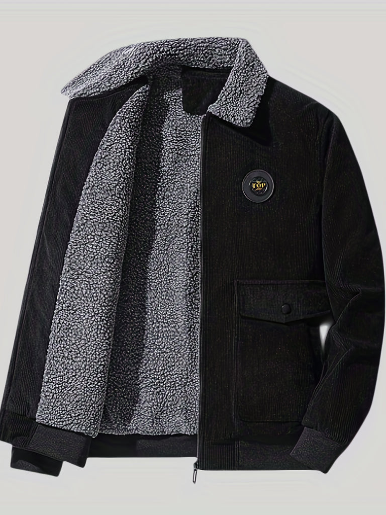 kkboxly  Warm Fleece Jackets By Activity, Men's Casual Corduroy Flap Pocket Jacket Coat For Fall Winter