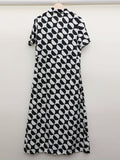 kkboxly  Geo Print Color Block Dress, Casual Slant Pocket Short Sleeve V-neck Dress, Women's Clothing