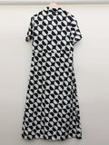 kkboxly  Geo Print Color Block Dress, Casual Slant Pocket Short Sleeve V-neck Dress, Women's Clothing