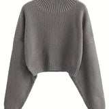 kkboxly  Long Sleeve Drop Shoulder Sweater, Loose Solid Casual Sweater, Women's Clothing