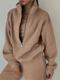 kkboxly  Casual Matching Two-piece Set, Zip Up Sweatshirt  & Solid Sweatpants Outfits, Women's Clothing