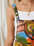 kkboxly  Abstract Print Overall Jumpsuit, Casual Button Overall Jumpsuit For Spring & Summer, Women's Clothing