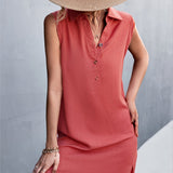 kkboxly  Button Down Sleeveless Dresses, V-Neck Button Sleeveless Casual Dresses, Women's Clothing